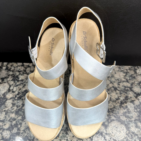 Dr. Scholl's Women's Once Twice Espadrille Platform Wedge Sandal 8M silver - Picture 11 of 11